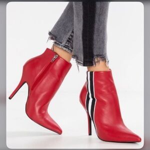 Steve Madden Red Heeled Ankle Boots Womens Knock Leather